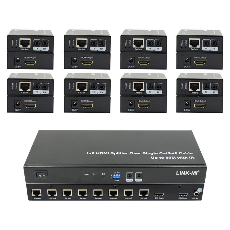 HDMI 50M 1X8 スプリッタ Cat5e 6 ケーブルサポート 3D IR 1080P 8 ポート HDMI スプリッタ