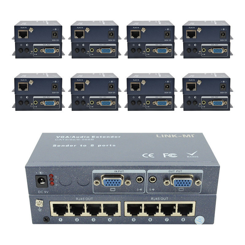 100m 200m 300m 1/8 VGA スプリッタ 1X8 エクステンダー 1から8ビデオオーディオ エクステンダー