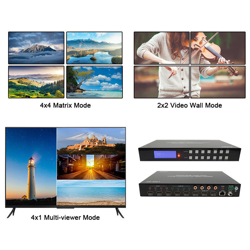 60Hz 4X4 4K ビデオ ウォール コントローラー 4X1 2x2 TV ウォール コントローラー シームレス マトリックス スイッチ