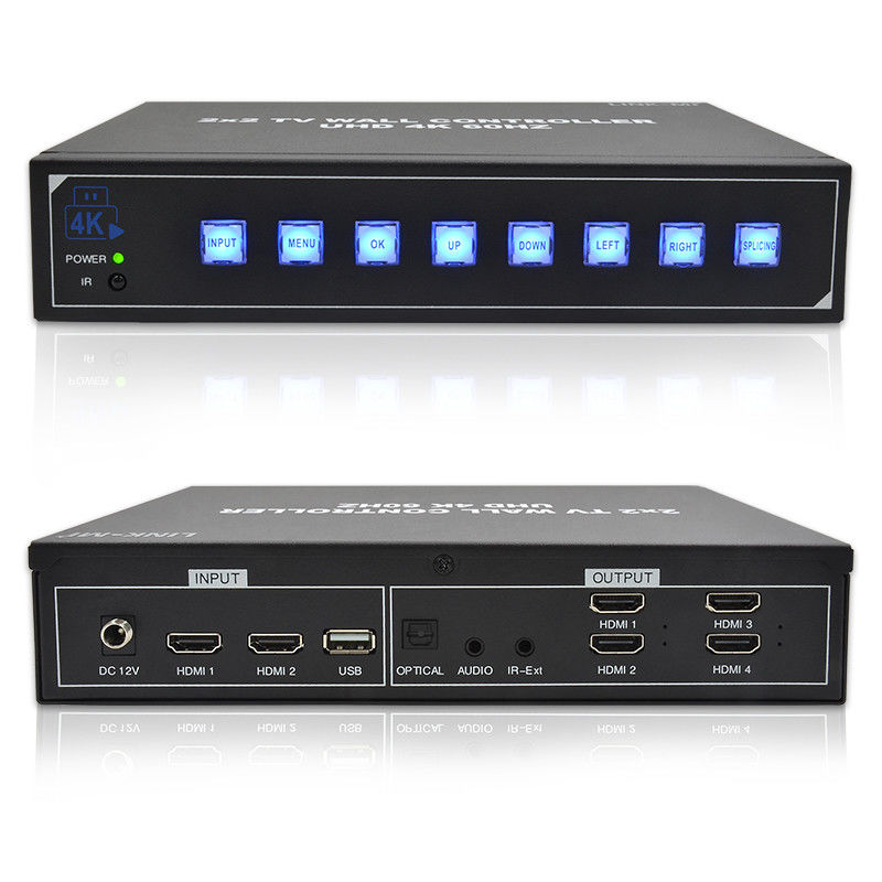 4KHDMIビデオウォールプロセッサ 2X2 4 UHDテレビのためのUSB自動ディスプレイをサポート 4K 60Hz LEDビデオウォール