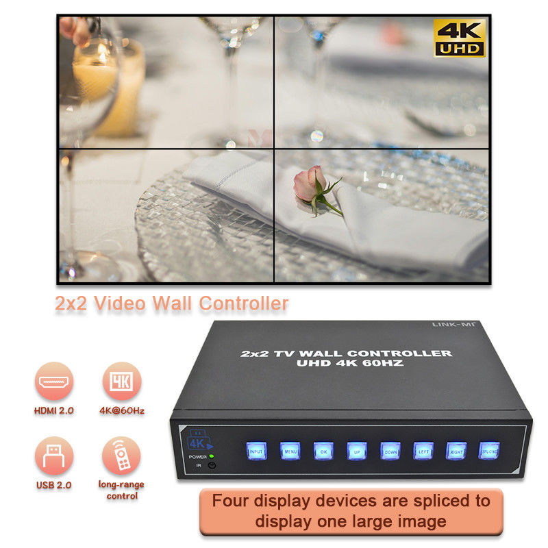 4KHDMIビデオウォールプロセッサ 2X2 4 UHDテレビのためのUSB自動ディスプレイをサポート 4K 60Hz LEDビデオウォール